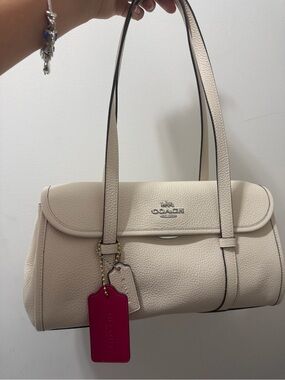 Coach Cream Pebbled Leather Shoulder Bag